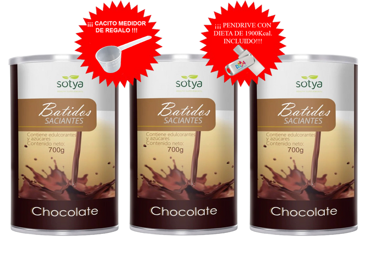 PACK AHORRO 3 BATIDOS + CACITO MEDIDOR + DIETA 1900Kcal.