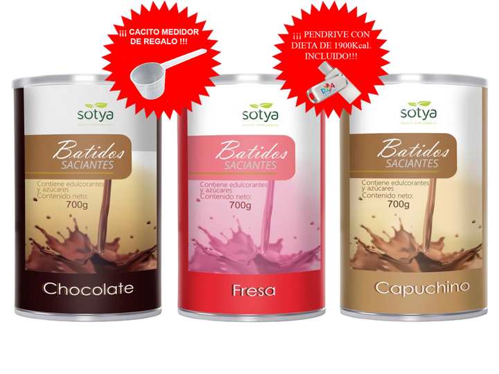 PACK AHORRO 3 BATIDOS + CACITO MEDIDOR + DIETA 1900Kcal.