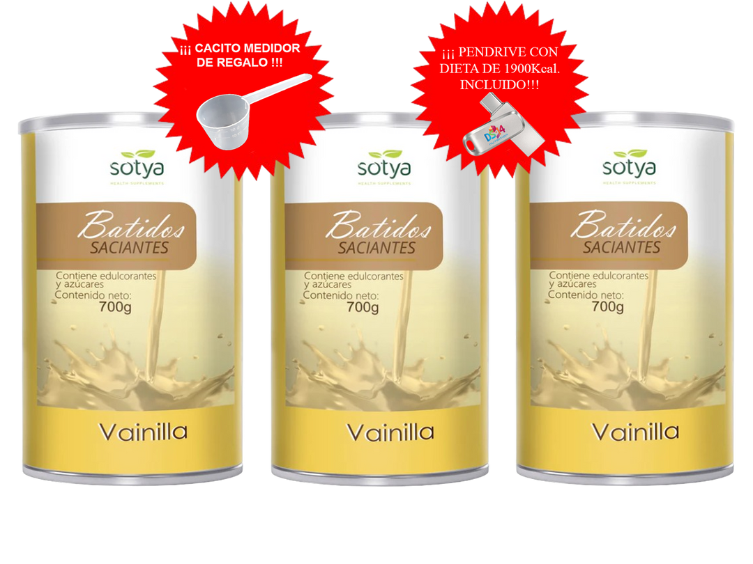 PACK AHORRO 3 BATIDOS + CACITO MEDIDOR + DIETA 1900Kcal.